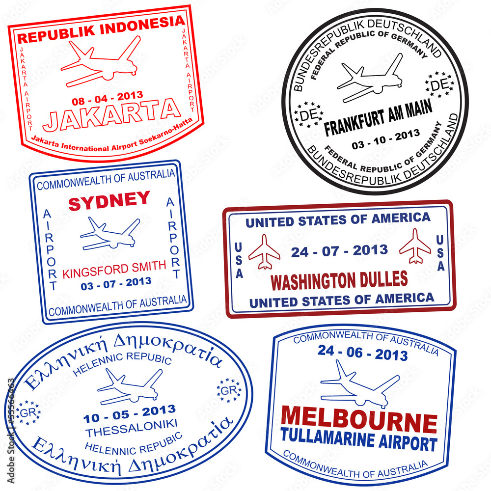 Set of passport grunge stamps