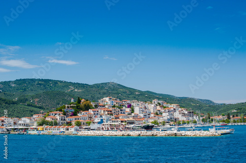 View of Skiathos town and harbour in Greece