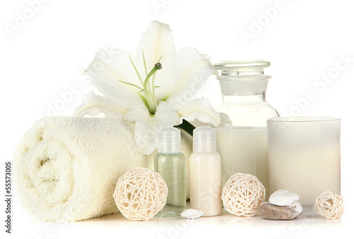 Fototapeta Naklejka Na Ścianę i Meble -  Beautiful spa setting with lily isolated on white