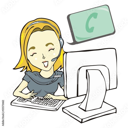 lady call center with computer network