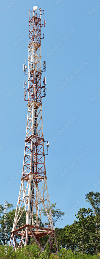 Telecommunication towers with blue sky.