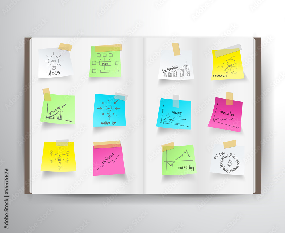 Vector book with drawing charts and graphs business strategy pla Stock ...