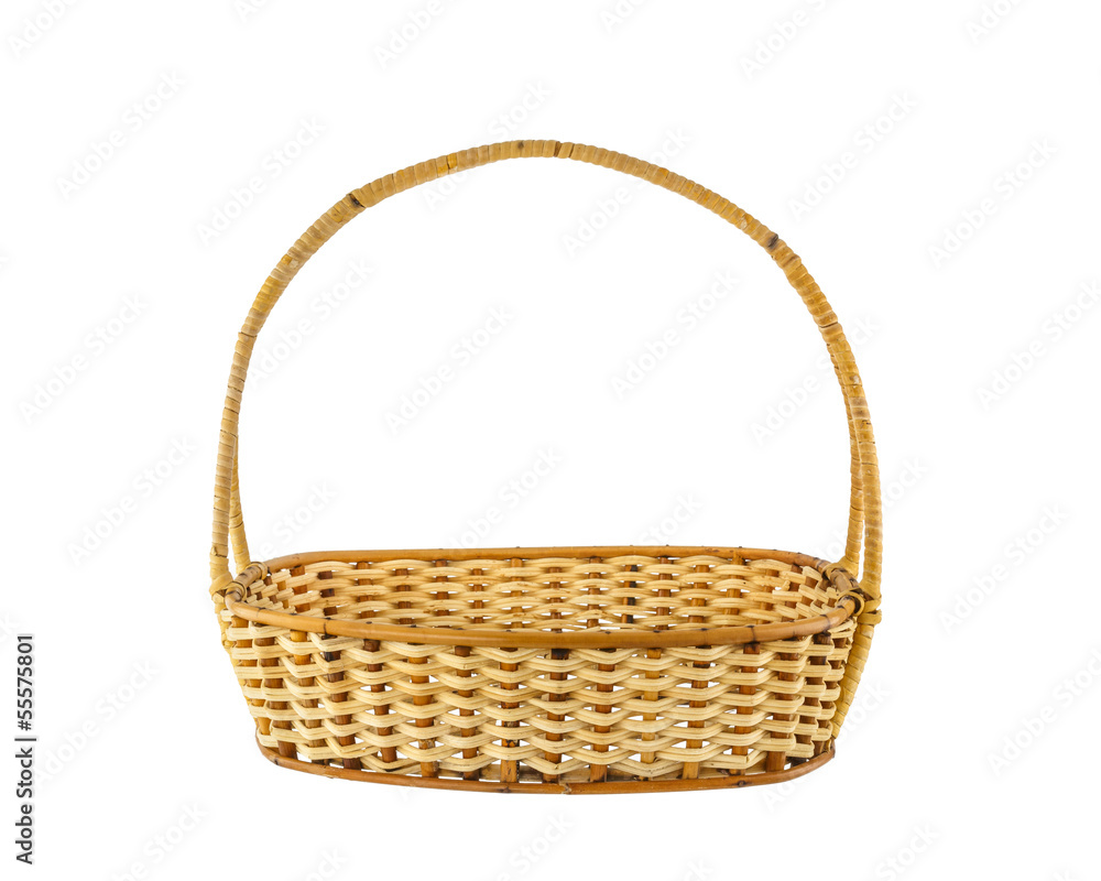 Empty wicker basket isolated on white background