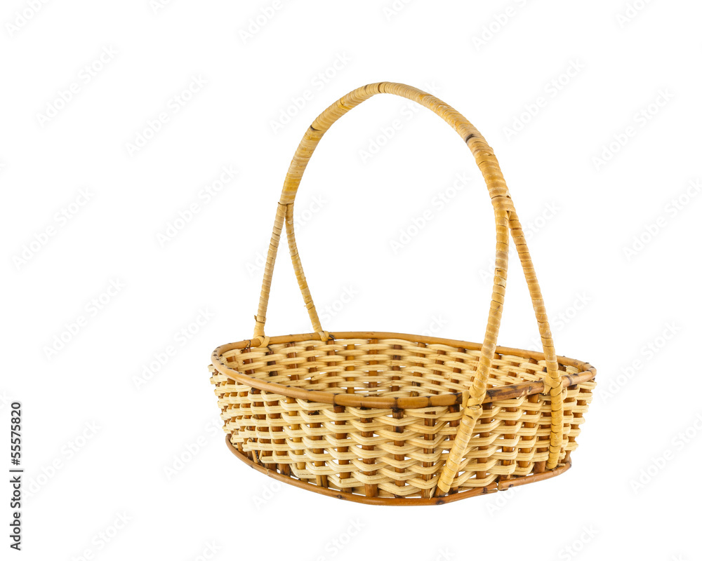 Empty wicker basket isolated on white background