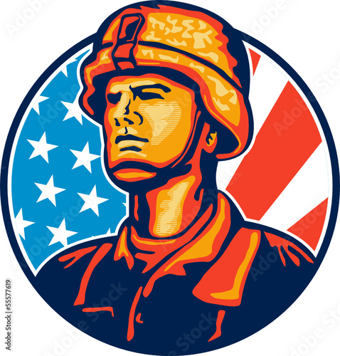 American Serviceman Soldier Flag Retro