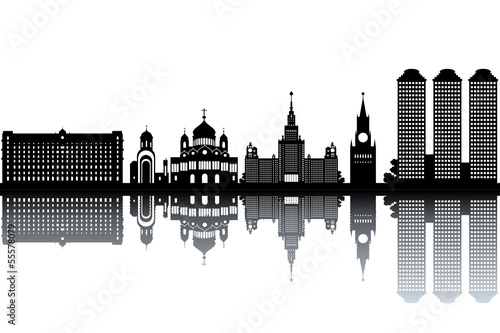 Moscow skyline - black and white vector illustration