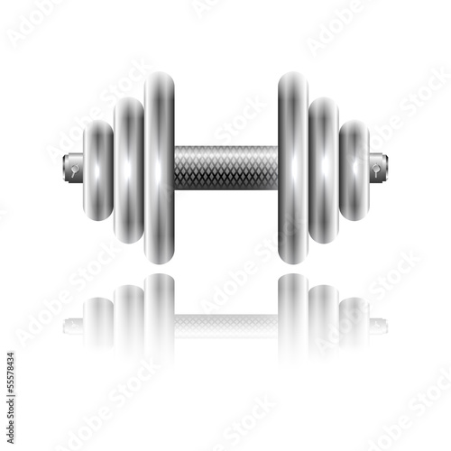 Metal sports dumbbell with reflection