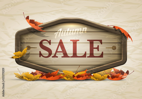 Wooden autumn sale signboard