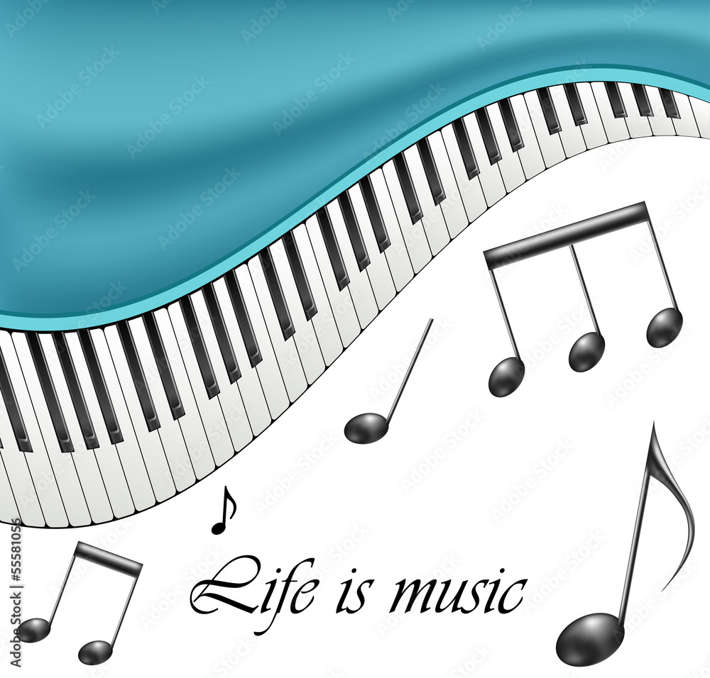 Fototapeta premium Music text frame with notes and piano keys