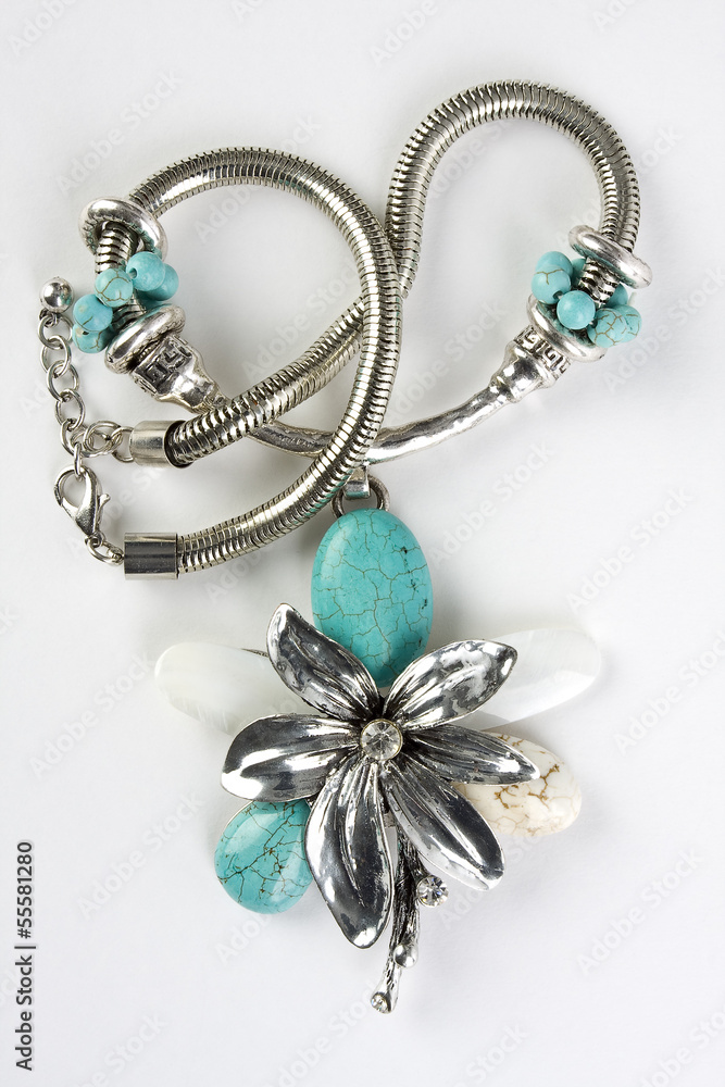 Halskette Modeschmuck Blüte türkis Halskette Modeschmuck Blüte türkis
