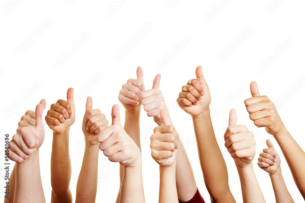 People congratulate and holding thumbs up - obrazy, fototapety, plakaty 