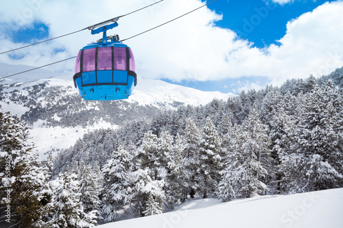 Closeup of ski lift cable car photo