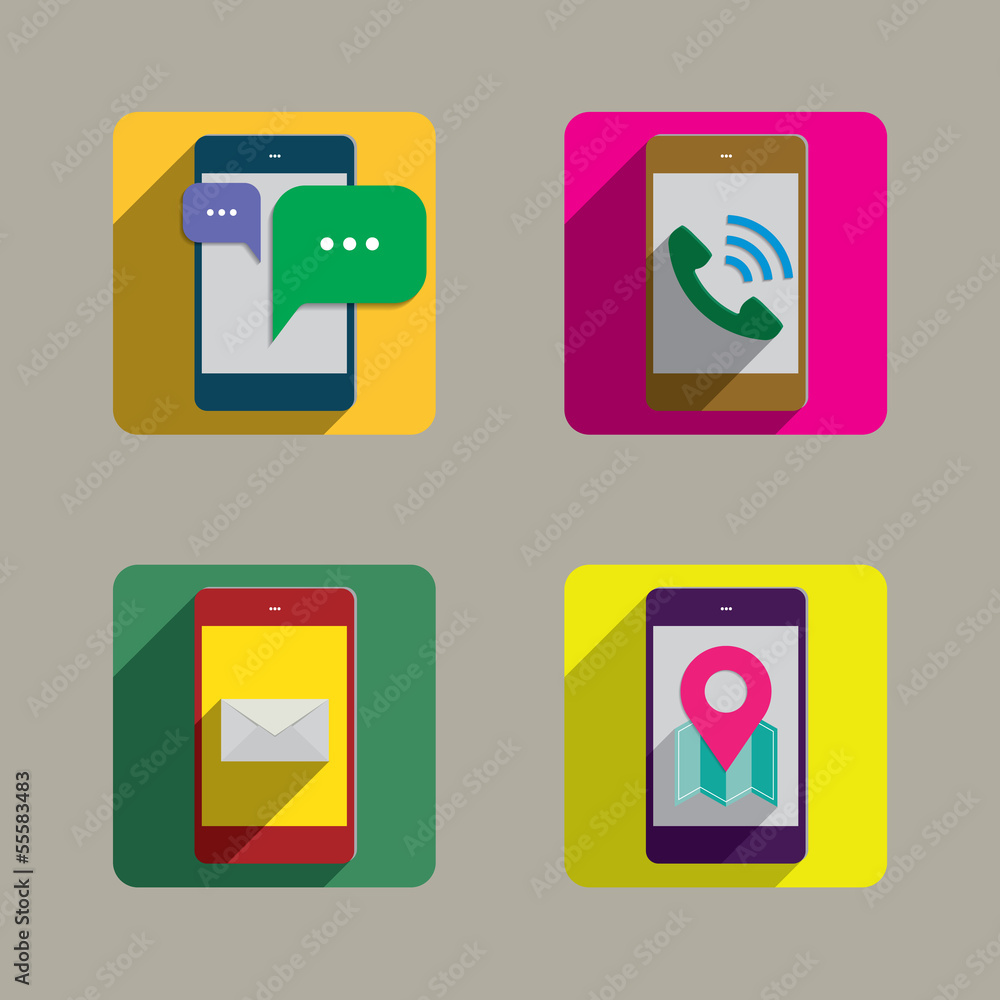 Mobile phone Colorful Style Icons set Mobile phone Colorful Style Icons set