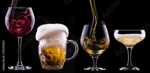 alcohol drinks set isolated on a black