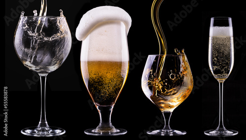 alcohol drinks set isolated on a black