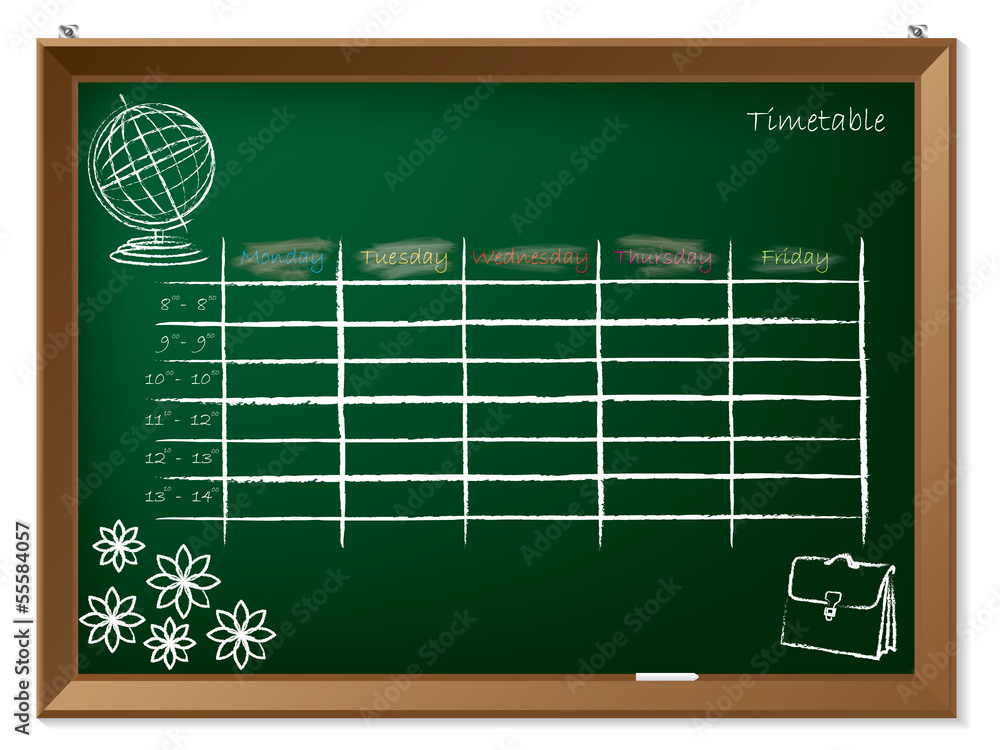 Fototapeta premium Timetable hand drawn on chalkboard