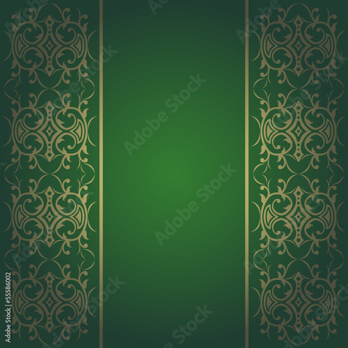 Background green baroque vector with flowers