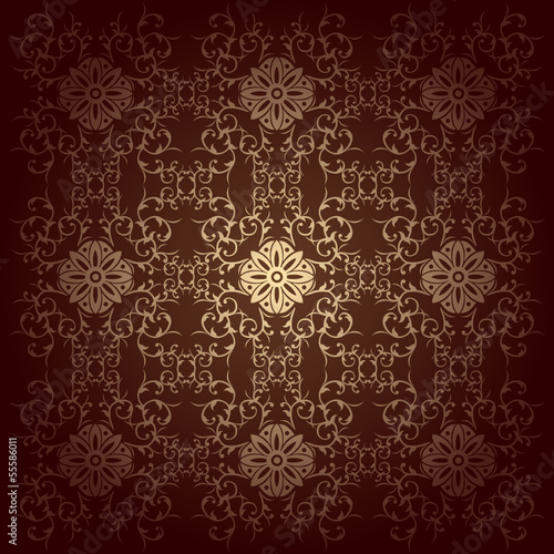 Brown baroque  background vector with flowers