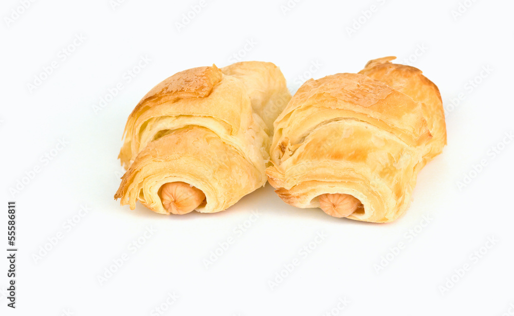 Sausage bun on white background Sausage bun on white background