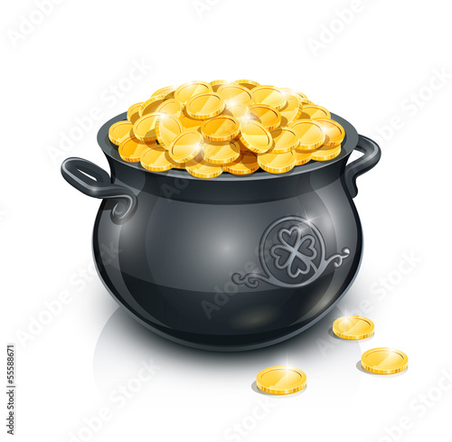 Tela pot with gold coin for Patrick's day. vector illustration