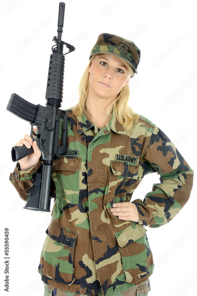 Weiblicher Soldat mit Gewehr Weiblicher Soldat mit Gewehr