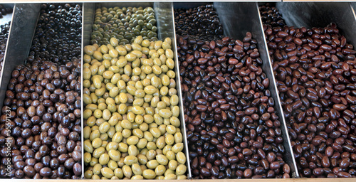 Fresh Mediterranean olives at market in Greece