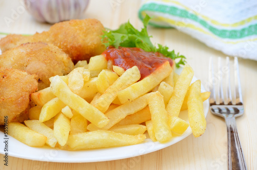 Fried chicken with french fries