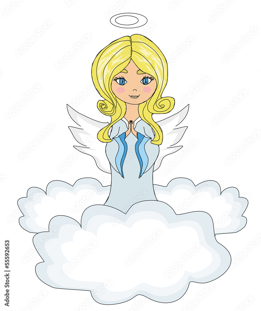 sweet little girl angel Praying while Kneeling on the Clouds sweet little girl angel Praying while Kneeling on the Clouds