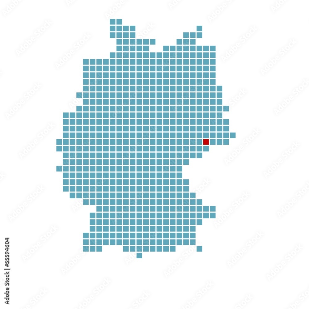Markierung von Dresden auf vereinfachter Deutschlandkarte