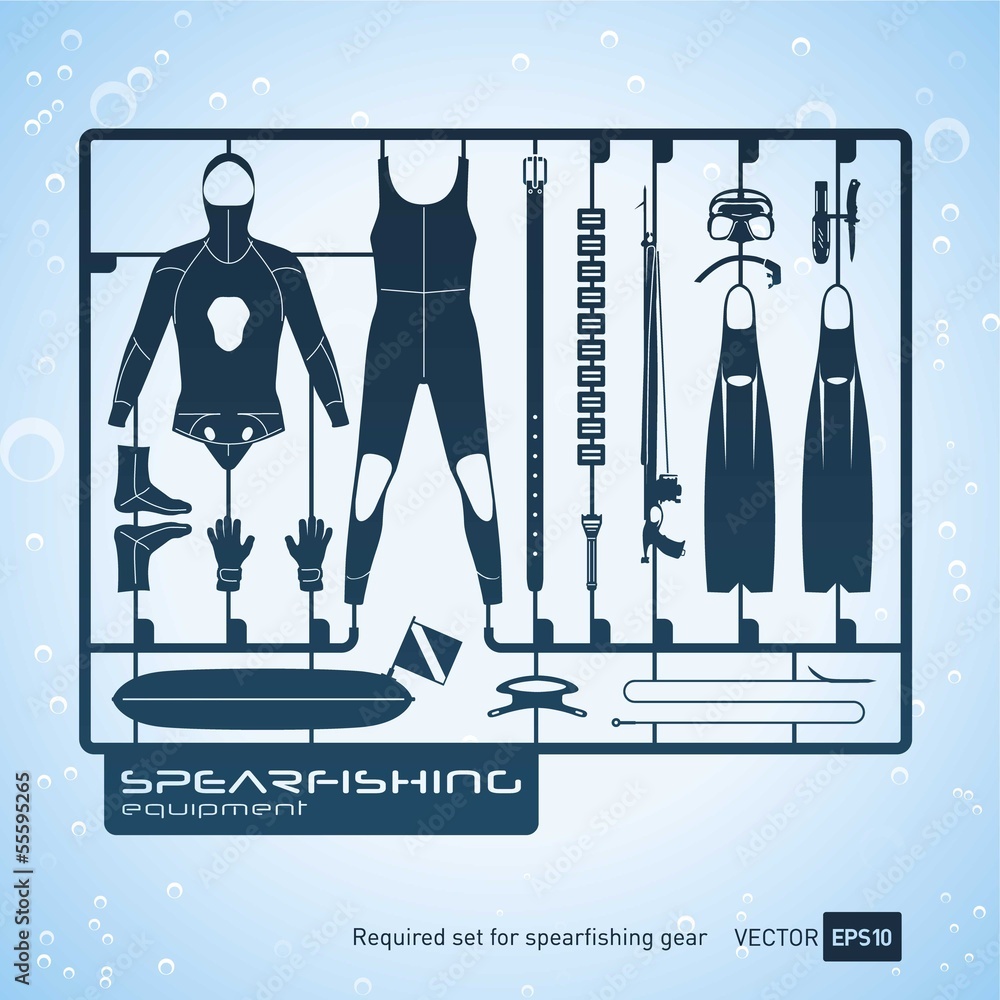 plastic model kits required set of spearfishing equipment vector Stock  Vector