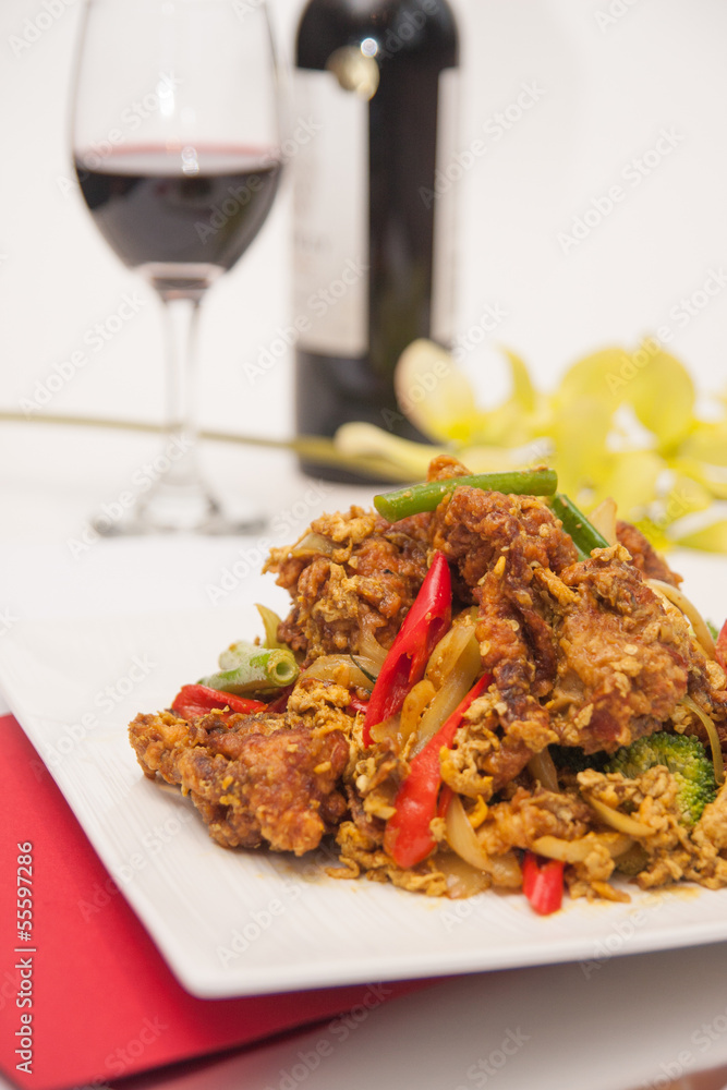 Deep fried soft shell crab with curry powder, Thai food. Deep fried soft shell crab with curry powder, Thai food.