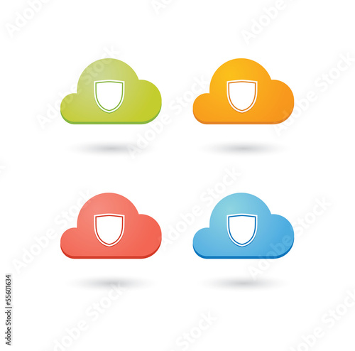 Composition of colored clouds with security risk  related icons