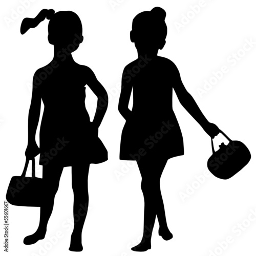 Silhouettes of two fashion girls with bags