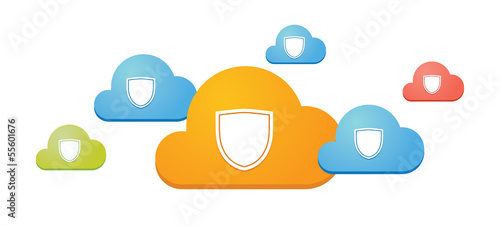 Composition of colored clouds with security risk  related icons