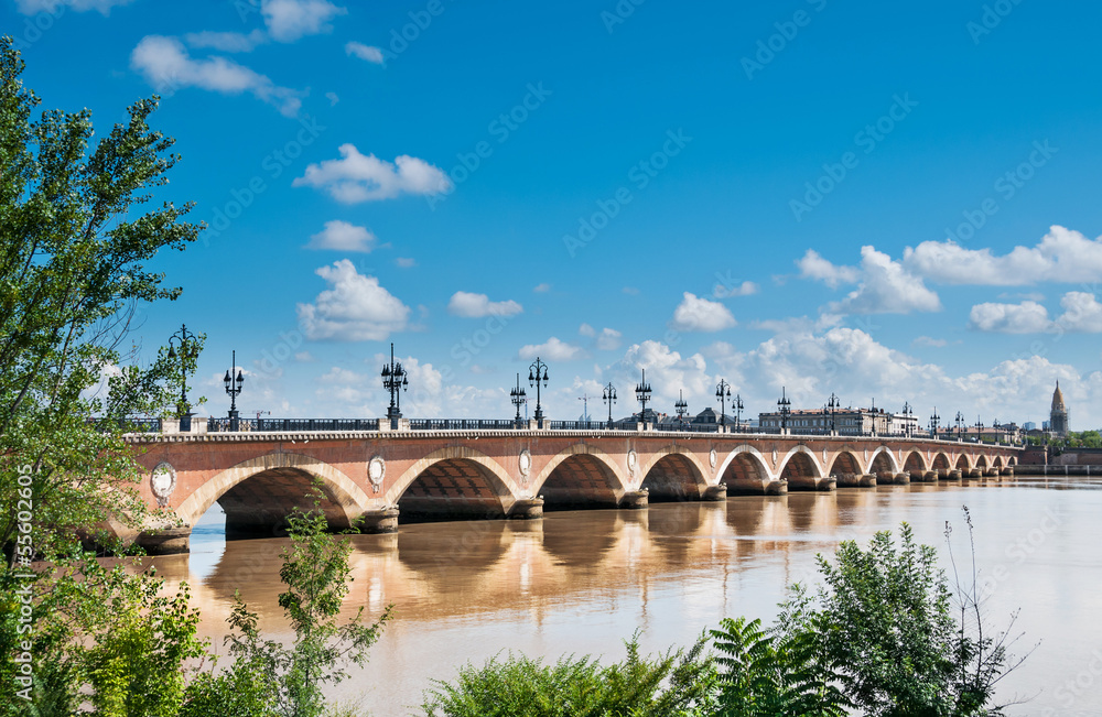 Old stony bridge in Bordeaux, France