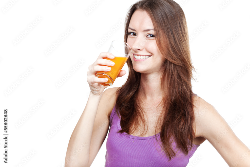 Beautiful brunette woman drinking orange juice Beautiful brunette woman drinking orange juice