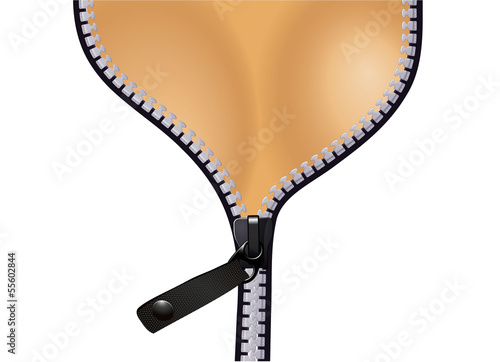 Sexy woman in white unzipped. Vector.