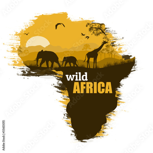 Wild Africa grunge poster background, vector illustration #55603015