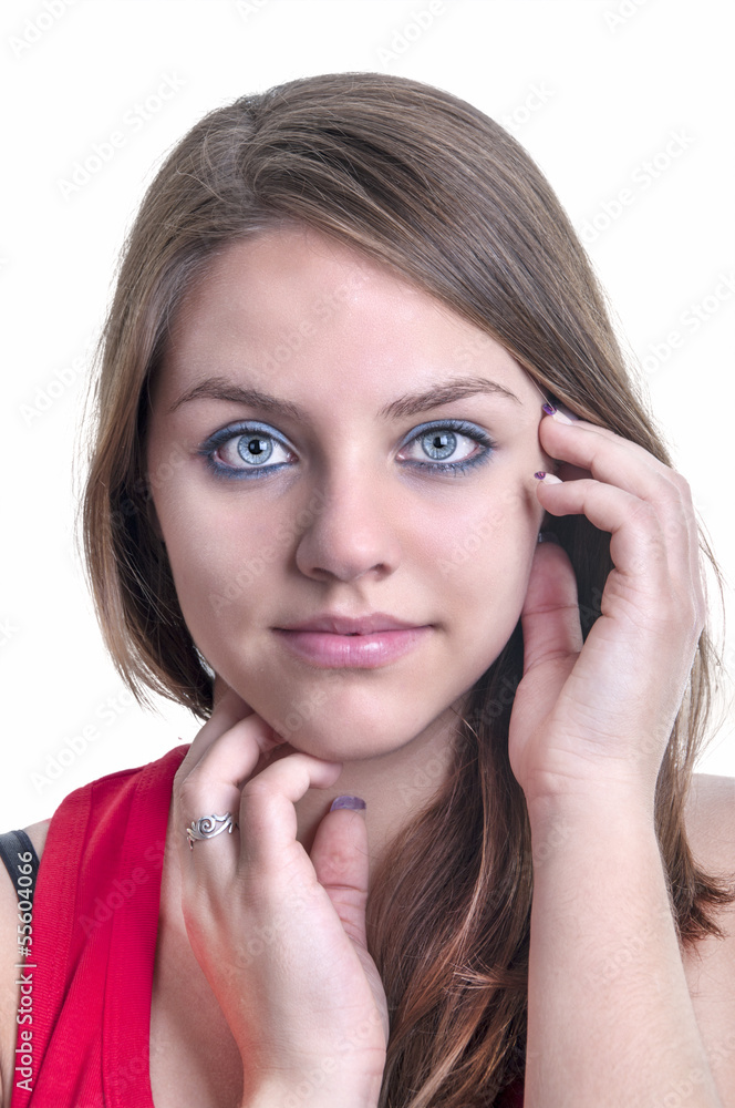 portrait of attractive caucasian smiling woman blond isolated on portrait of attractive caucasian smiling woman blond isolated on