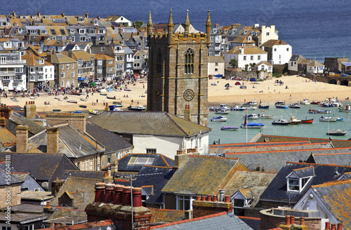 Roof top view of the harbour at St. Ives Cornwall, England photo