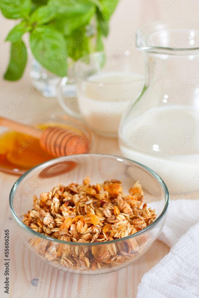 Granola with milk and honey Granola with milk and honey