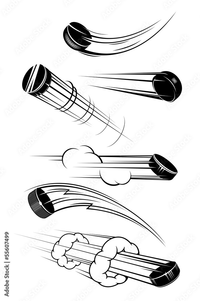 Naklejka premium Flying hockey pucks