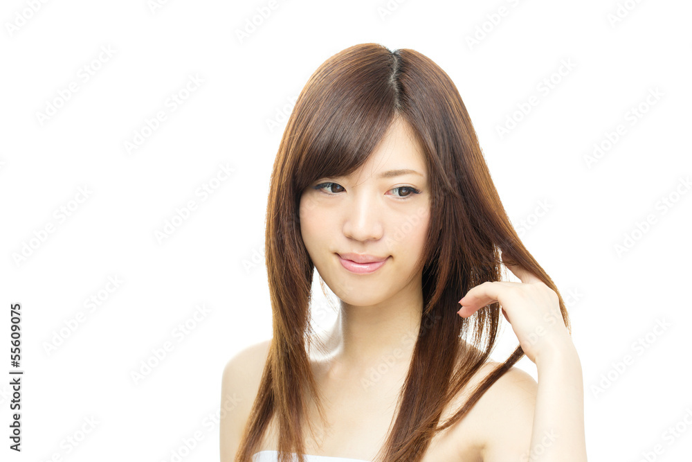 Fototapeta premium Beautiful hair woman on white background