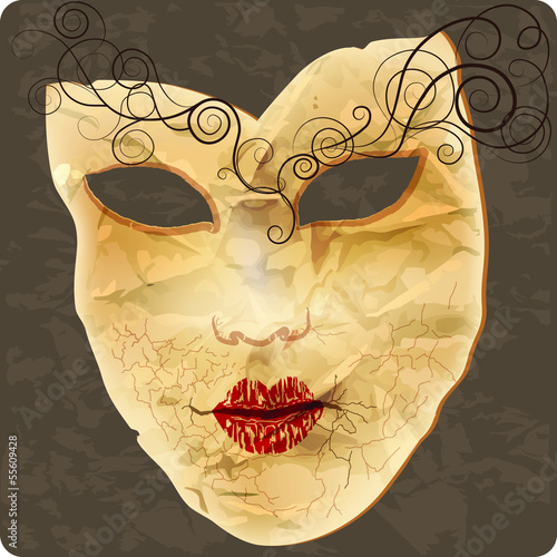 Venetian mask on crumpled paper, the effect of grunge. Raster co