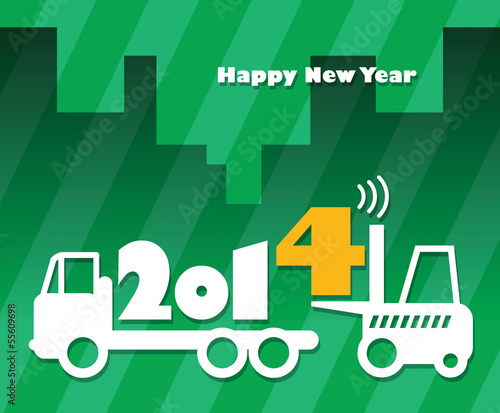 Happy New Year greeting card - fork lift truck at work