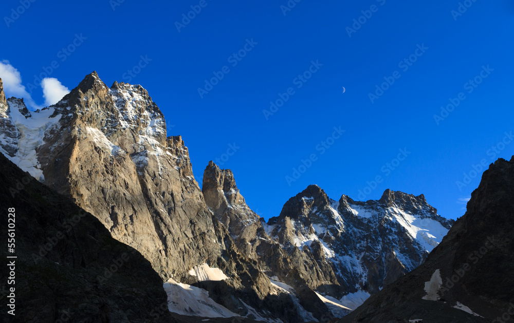 Mountains and moon in the French Alps