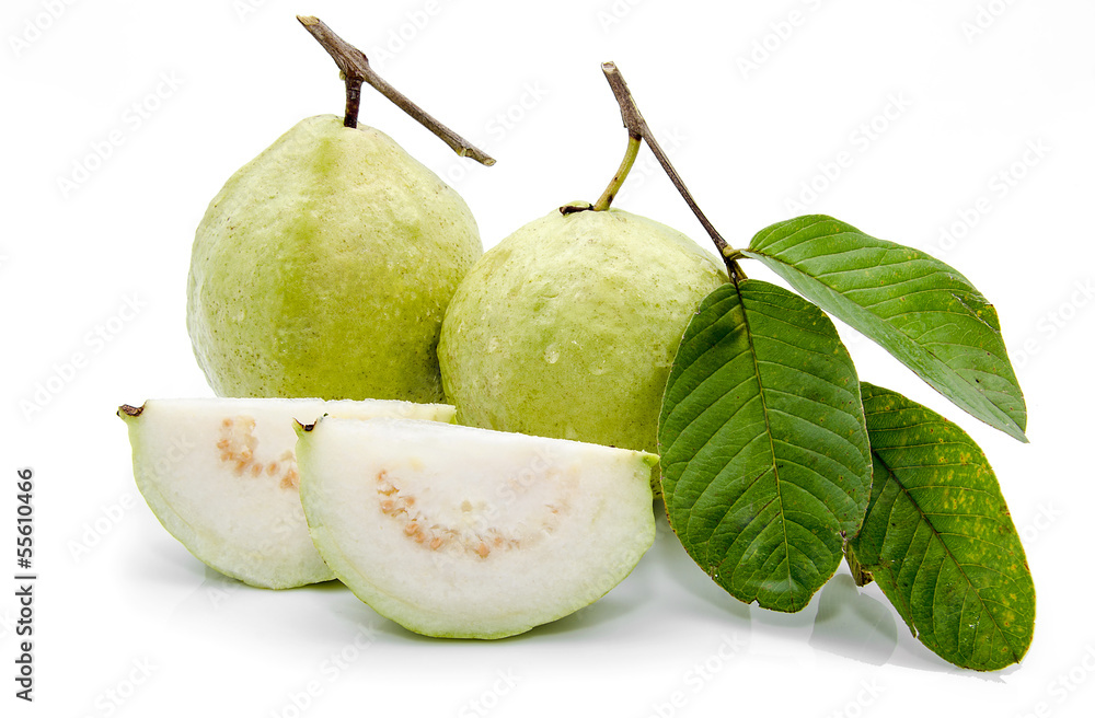 Guava (tropical fruit) on white background