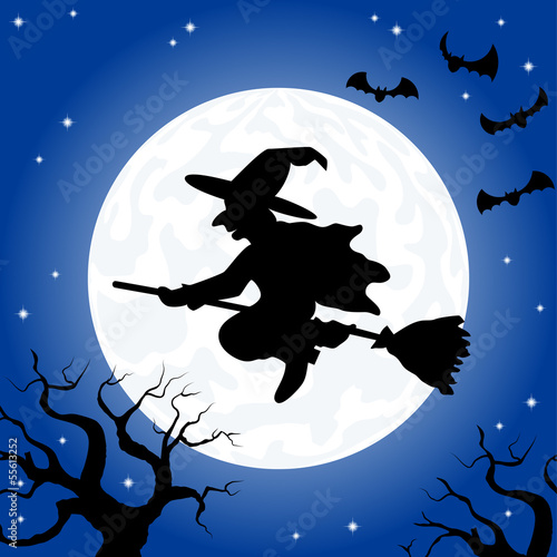 Hexe fliegt vor Vollmond