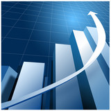 Monochrome blue arrow column chart, growing finance and business concept, earnings
