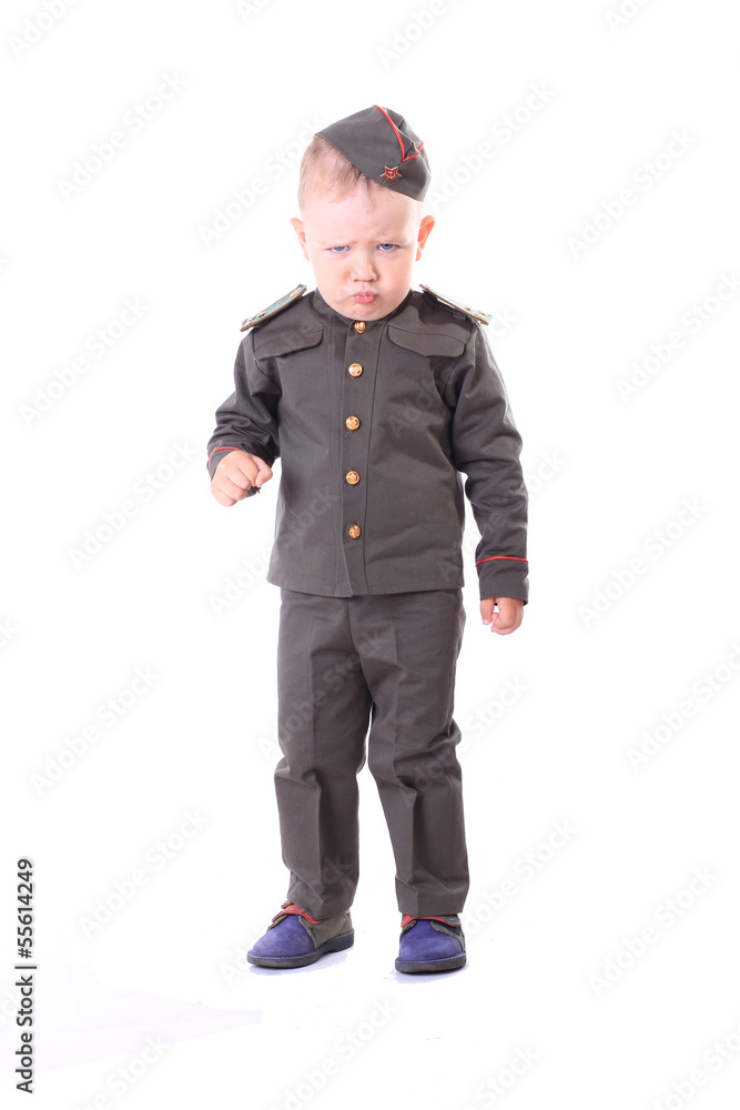 Military warrior. Baby dressed in military
